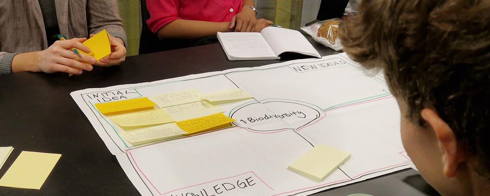 Stort papper med post-it lappar på